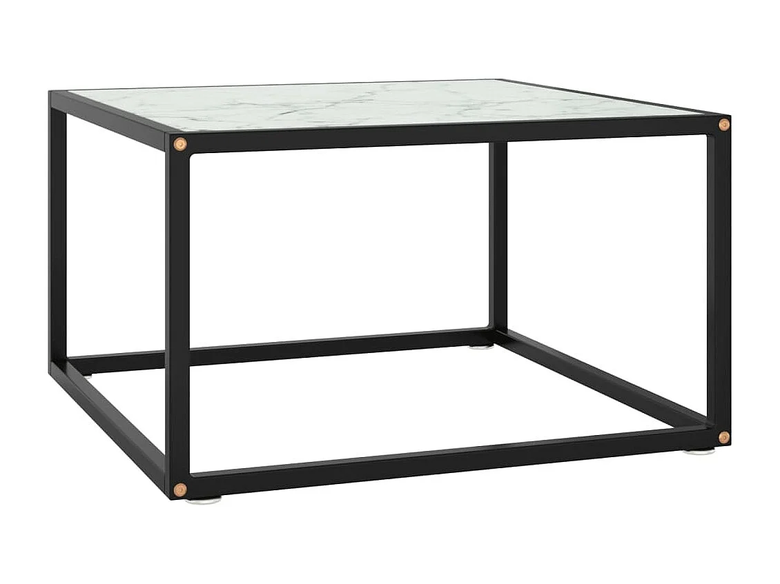 Table basse Noir avec verre marbre blanc 60x60x35 cm