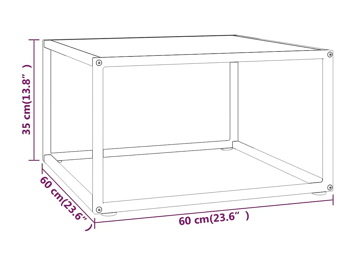 Table basse Noir avec verre marbre blanc 60x60x35 cm