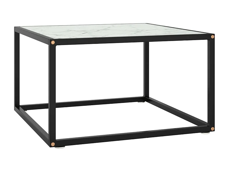 Tavolino da Salotto Nero con Vetro Marmo Bianco 60x60x35 cm