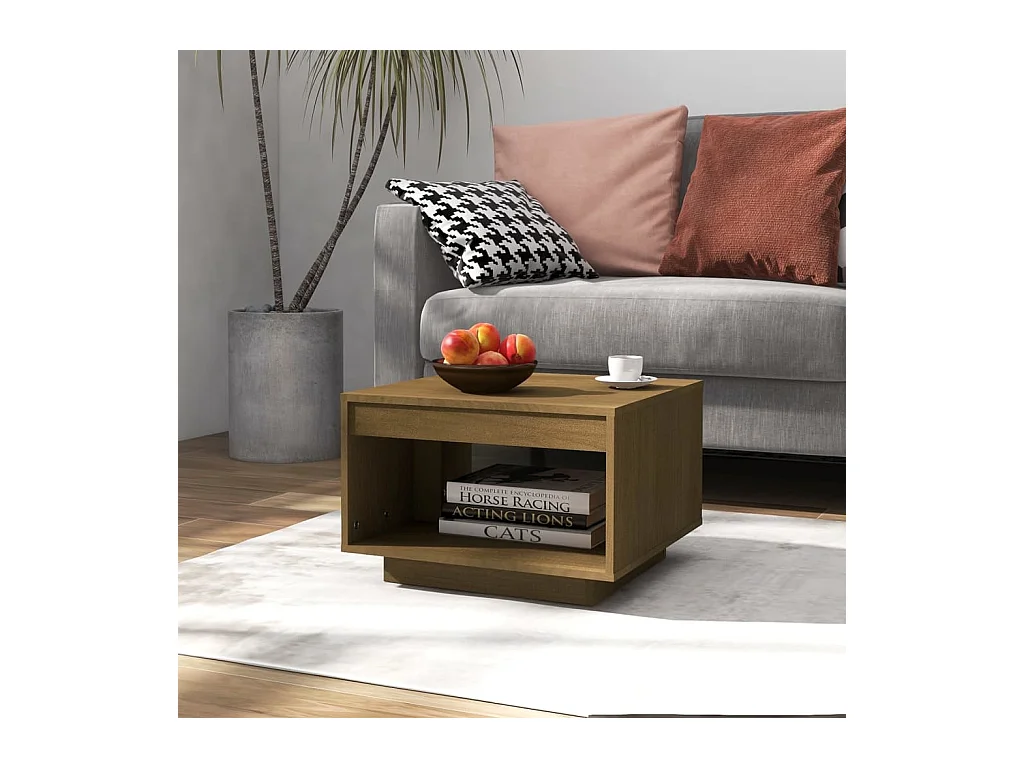 Table basse marron miel 50x50x33,5 cm bois de pin massif