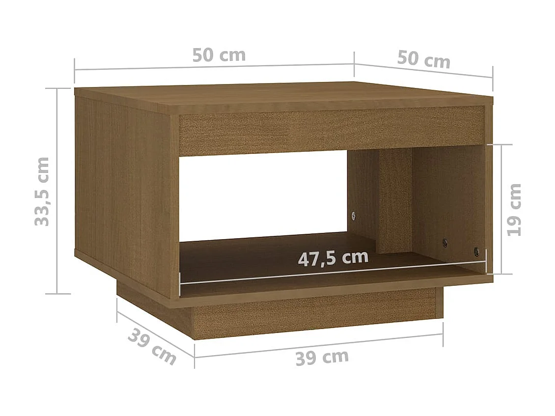 Table basse marron miel 50x50x33,5 cm bois de pin massif