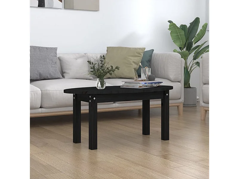 Tavolino da Salotto Nero 80x40x35 cm in Legno Massello di Pino