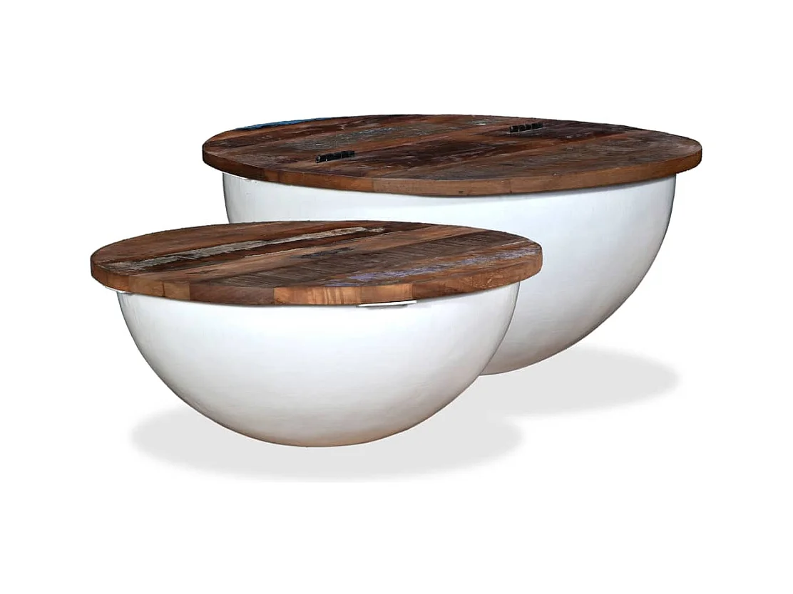 Ensemble de table basse 2pcs Bois récupération massif forme bol