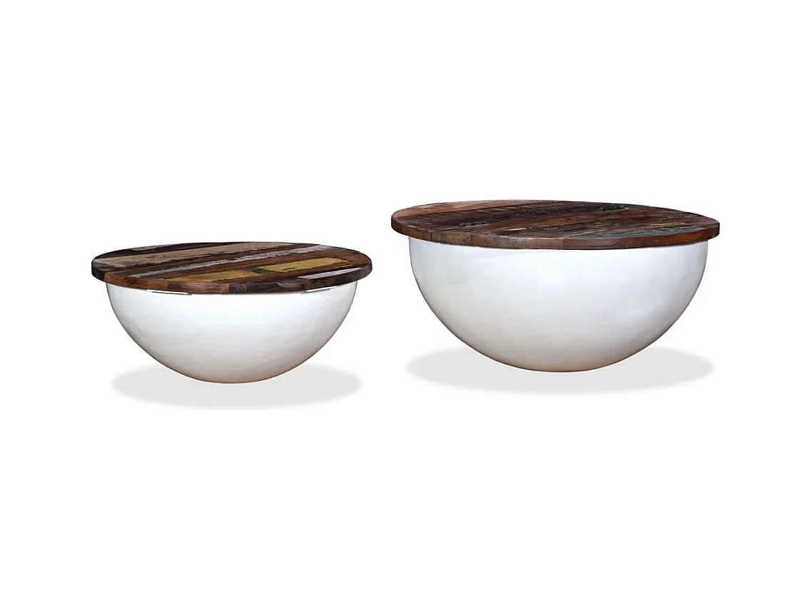 2-tlg. Couchtisch-Set Altholz Massiv Weiß Schalenform