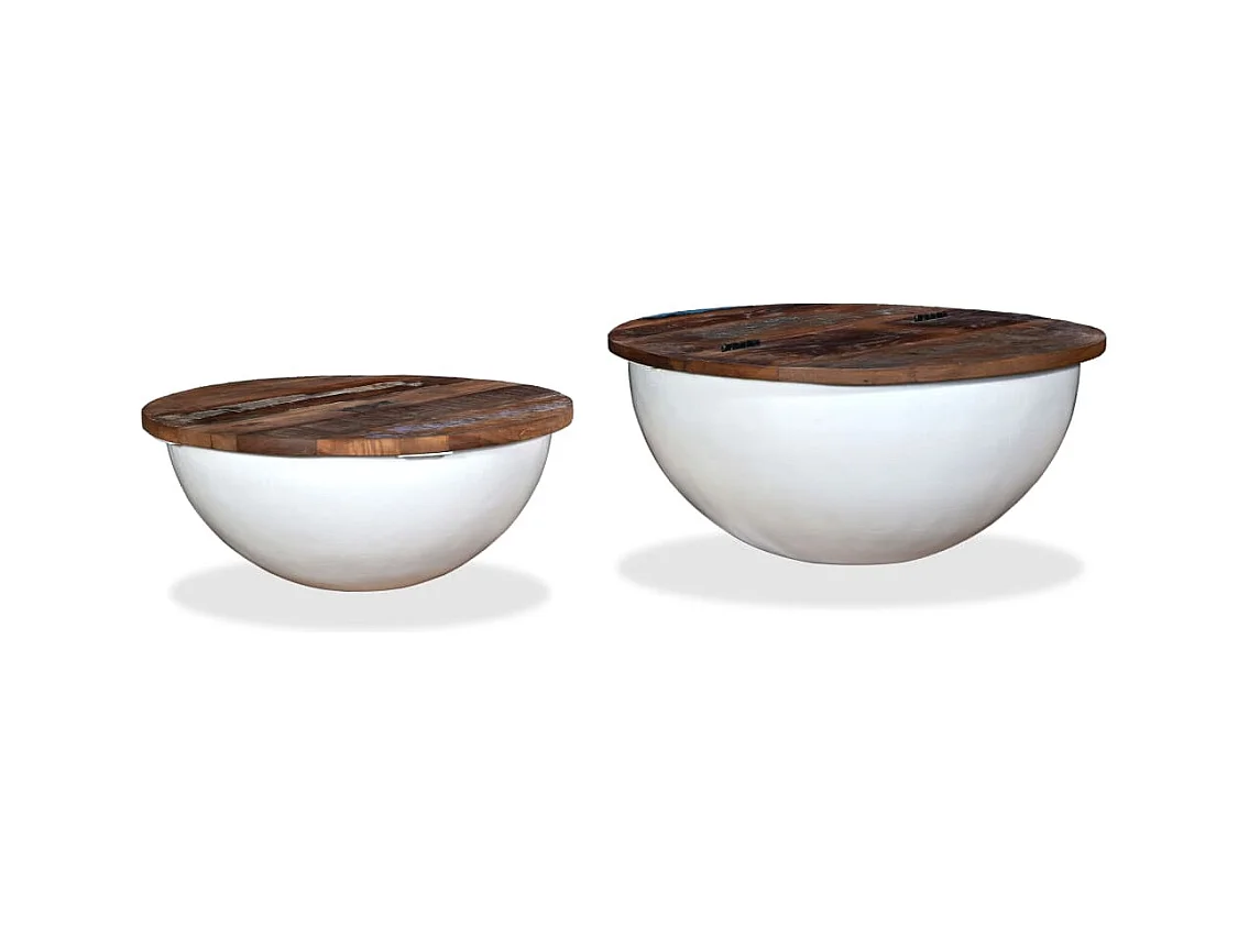 2-tlg. Couchtisch-Set Altholz Massiv Weiß Schalenform