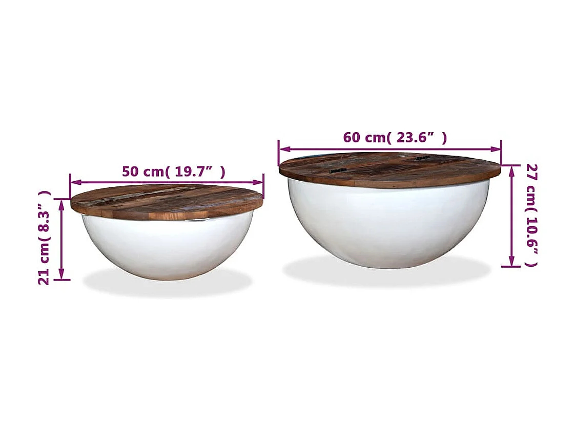 Tavolini da Caffè 2 pz Massello Riciclato Bianco Forma di Coppa