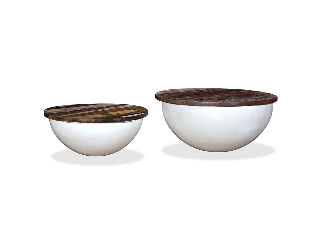 2-tlg. Couchtisch-Set Altholz Massiv Weiß Schalenform
