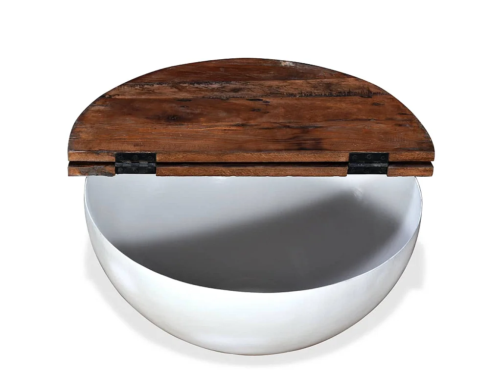 2-tlg. Couchtisch-Set Altholz Massiv Weiß Schalenform