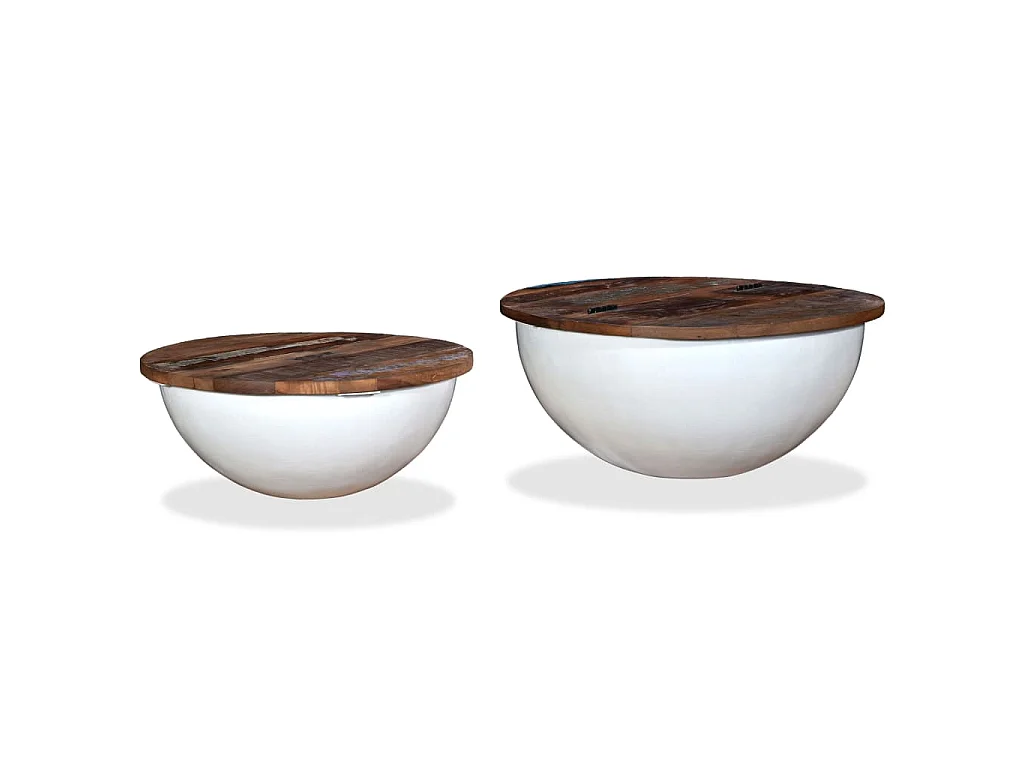2-tlg. Couchtisch-Set Altholz Massiv Weiß Schalenform