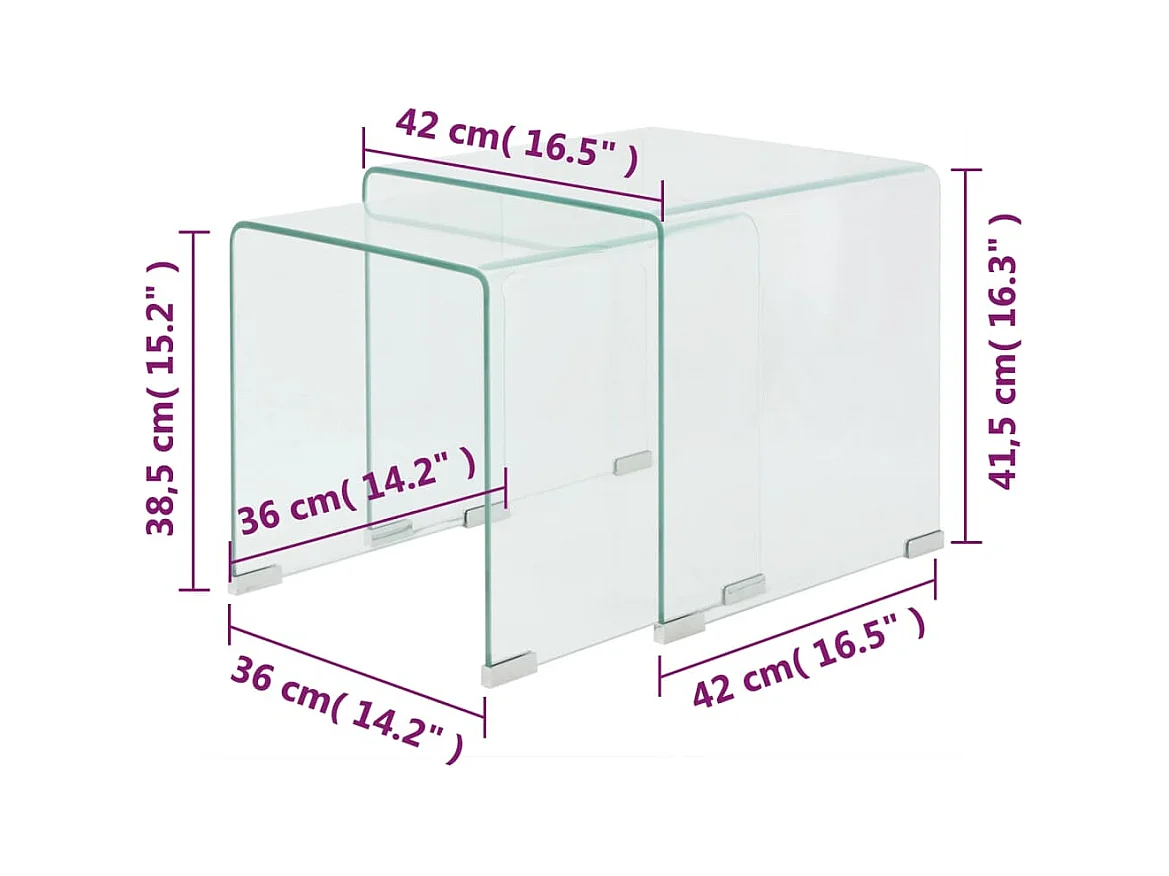 Bijzettafel set 2-dlg transparant gehard glas