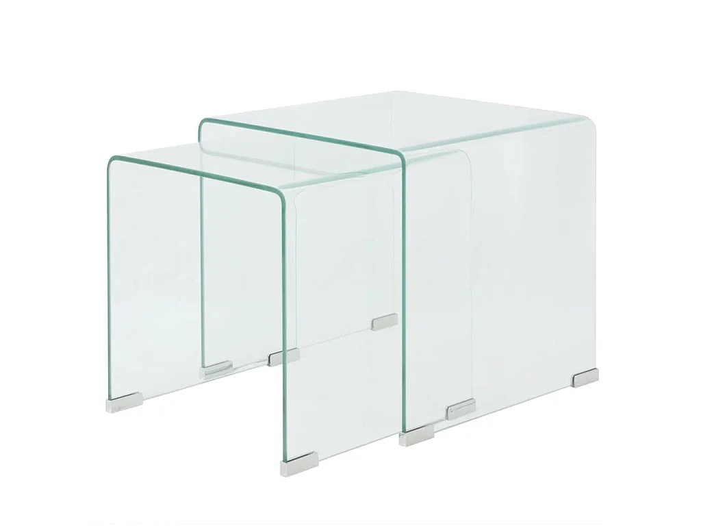 Ensemble de tables gigognes 2 Pièces Verre trempé Transparent