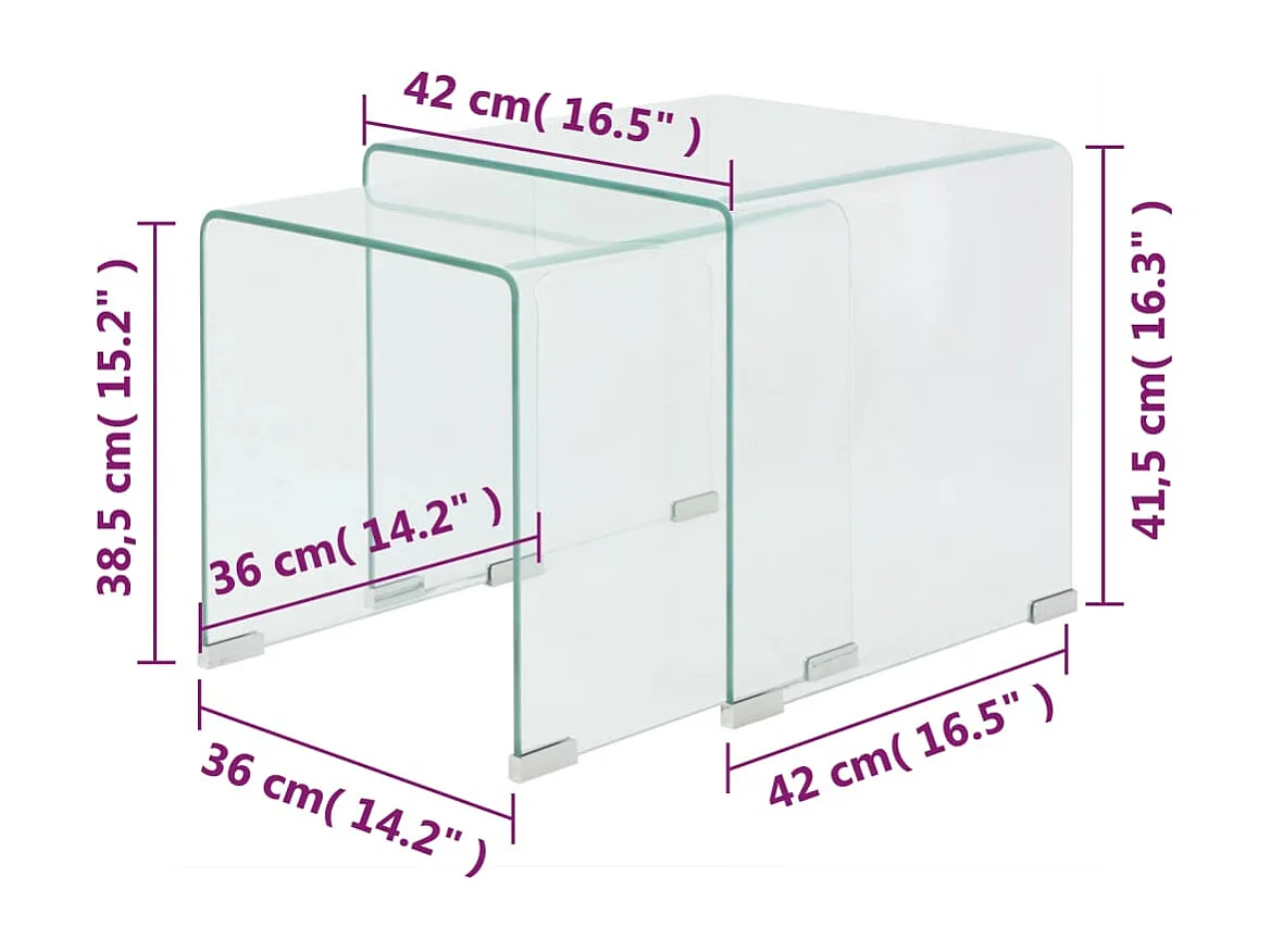 Ensemble de tables gigognes 2 Pièces Verre trempé Transparent