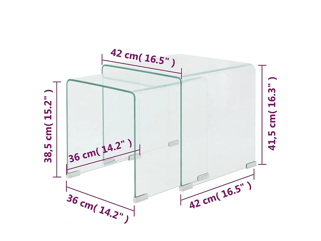 Ensemble de tables gigognes 2 Pièces Verre trempé Transparent