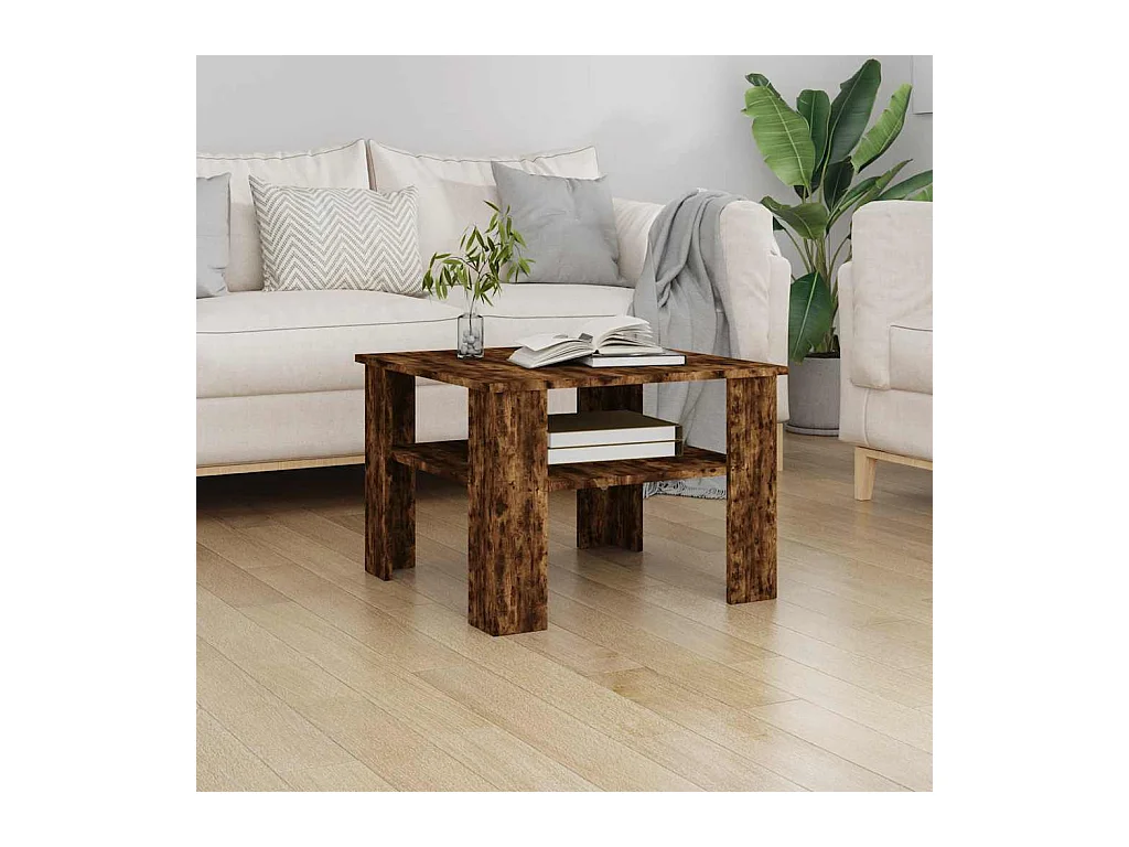 Salontafel 60x60x42 cm bewerkt hout gerookt eikenkleurig