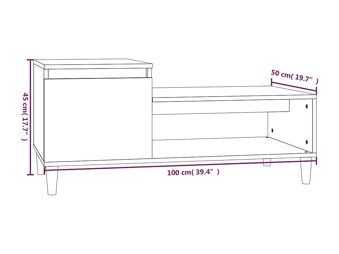 Mesa de centro madera contrachapada blanco brillo 100x50x45 cm