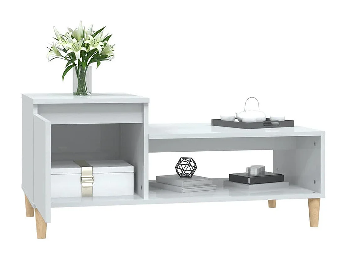 Mesa de centro madera contrachapada blanco brillo 100x50x45 cm