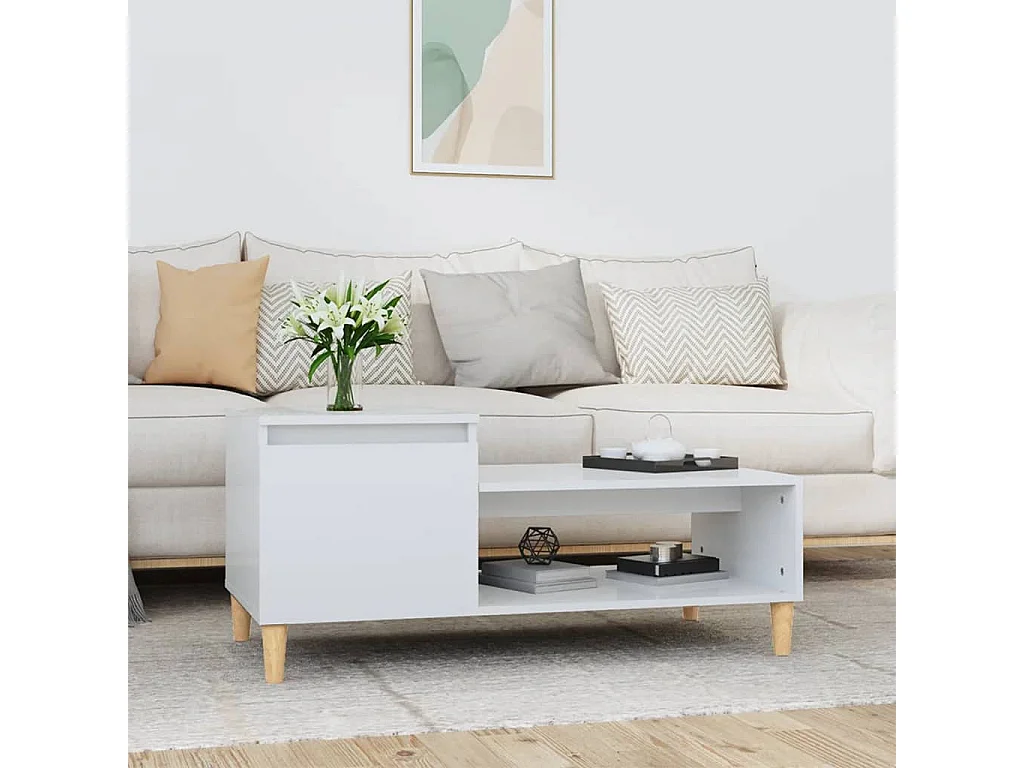 Mesa de centro madera contrachapada blanco brillo 100x50x45 cm