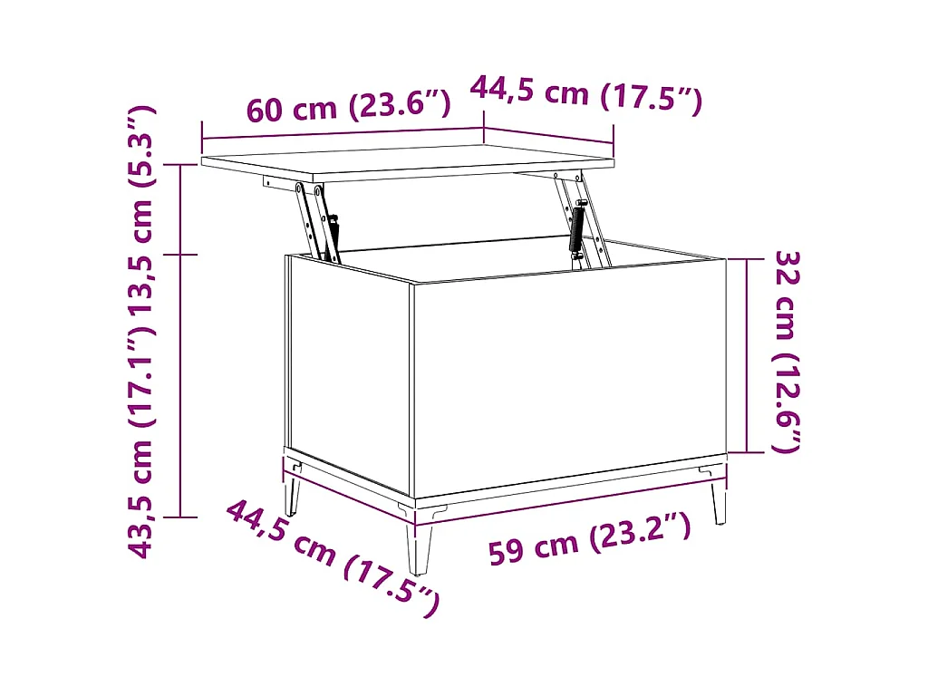 Salontafel 60x44,5x45 cm bewerkt hout bruin eikenkleur