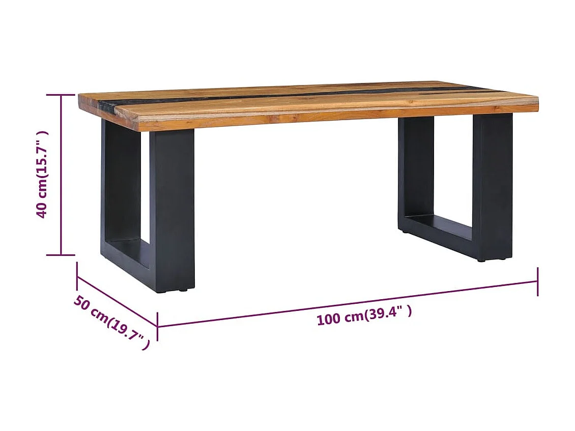 Tavolino Salotto 100x50x40 cm Legno Massello Teak e Poliresina