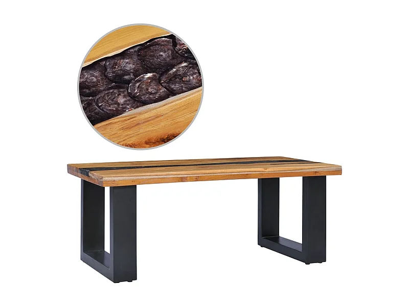 Table basse 100x50x40 cm Bois de teck massif et polyrésine