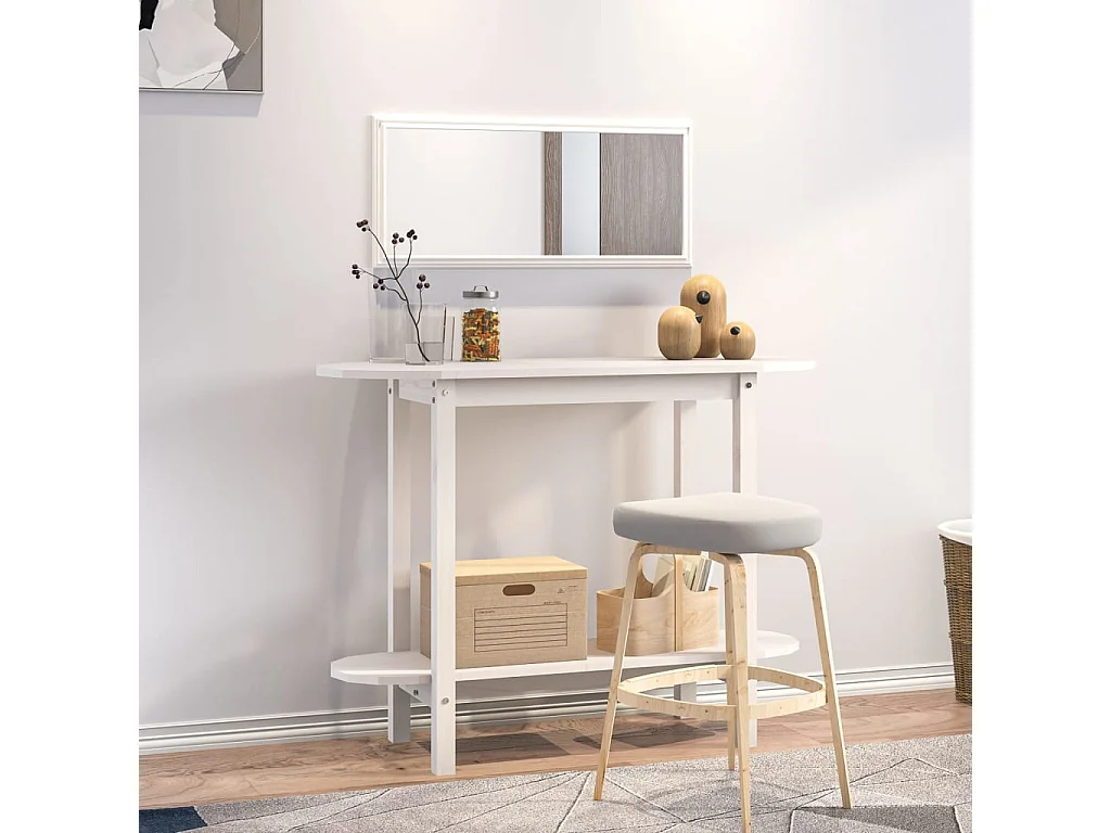 Tavolo Consolle Bianco 110x40x80 cm in Legno Massello di Pino