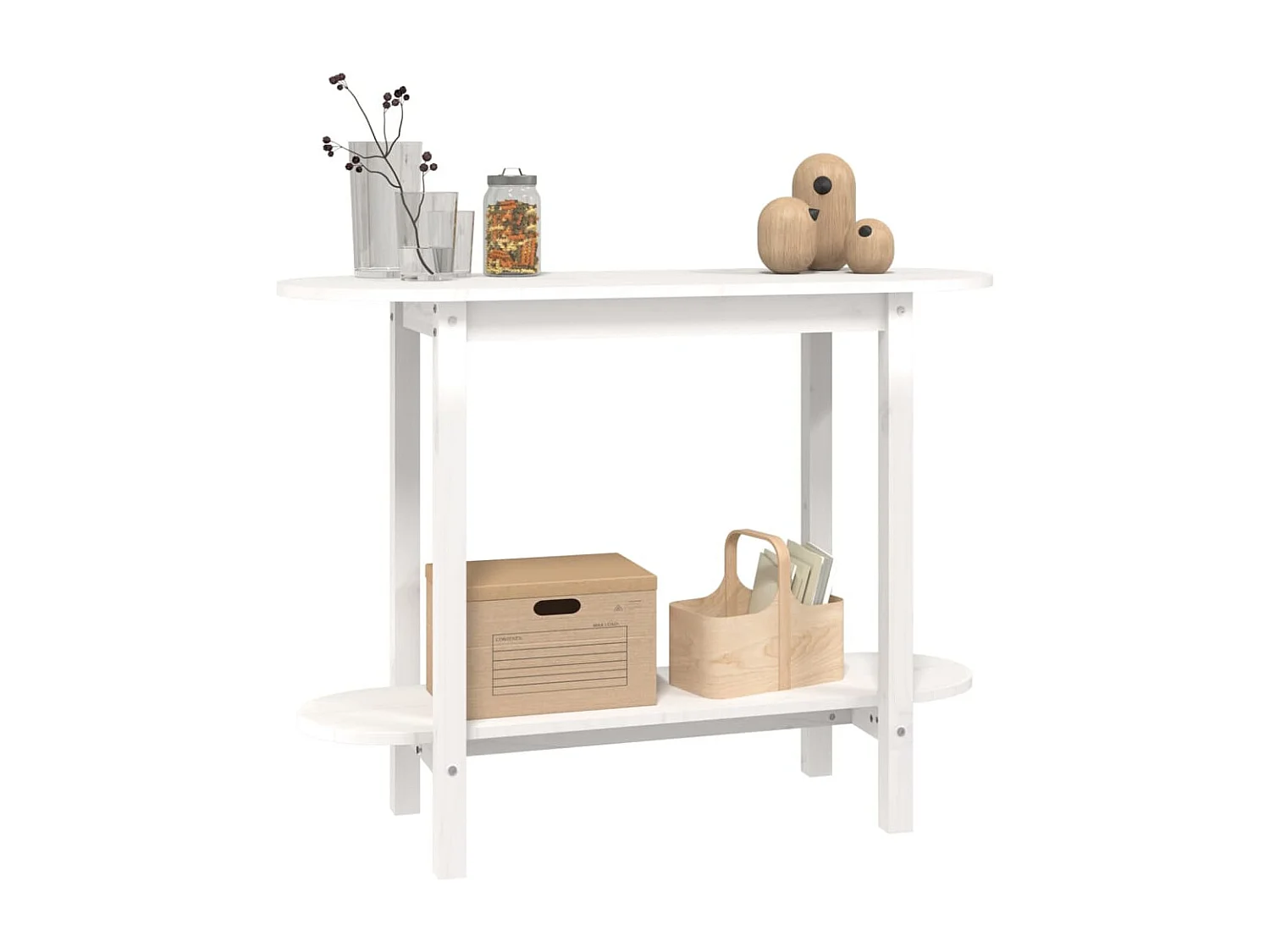 Tavolo Consolle Bianco 110x40x80 cm in Legno Massello di Pino