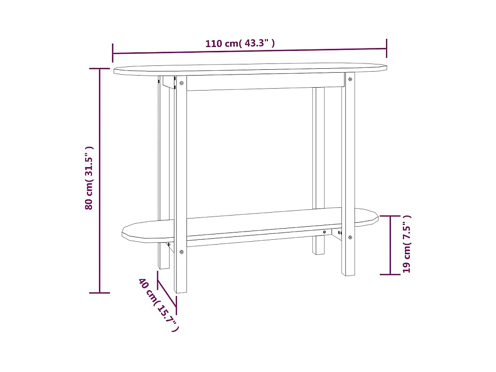 Wandtafel 110x40x80 cm massief grenenhout wit