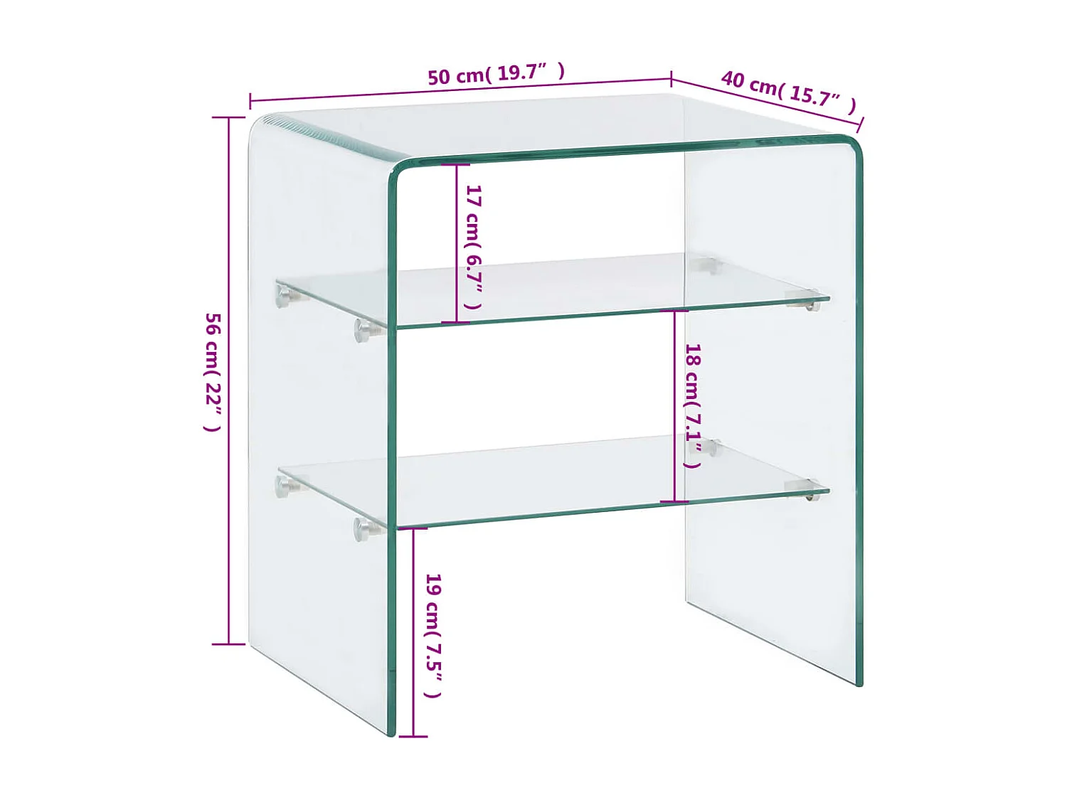 Salontafel 50x40x56 cm gehard glas