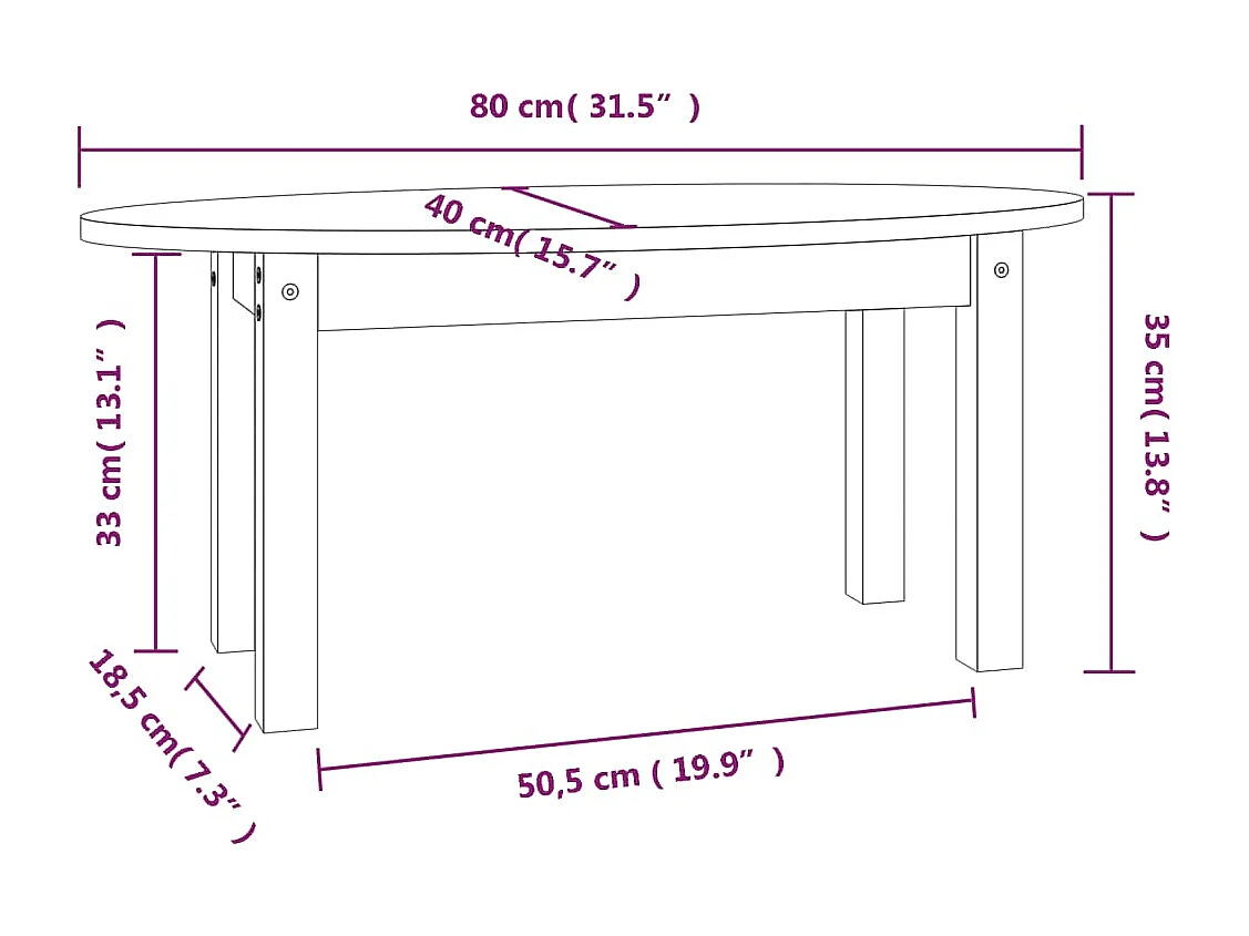 Tavolino da Salotto 80x40x35 cm in Legno Massello di Pino