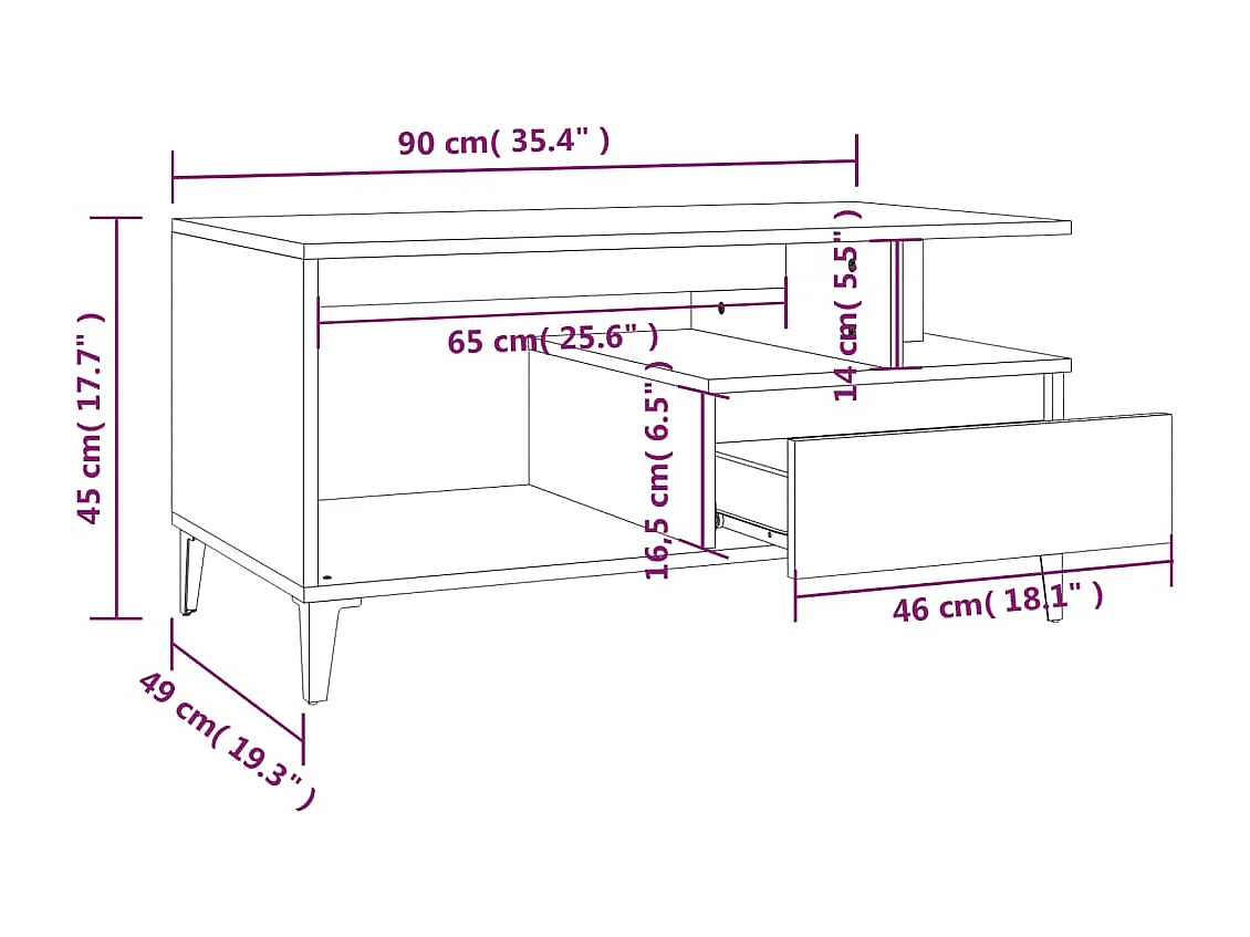 Mesa de centro madera contrachapada roble Sonoma 90x49x45 cm