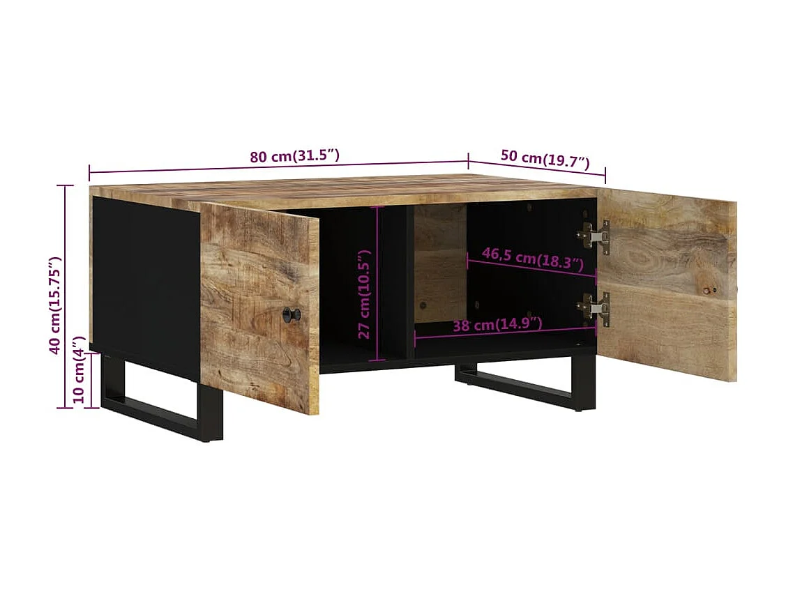 Mesa de centro madera maciza mango y contrachapada 80x50x40 cm