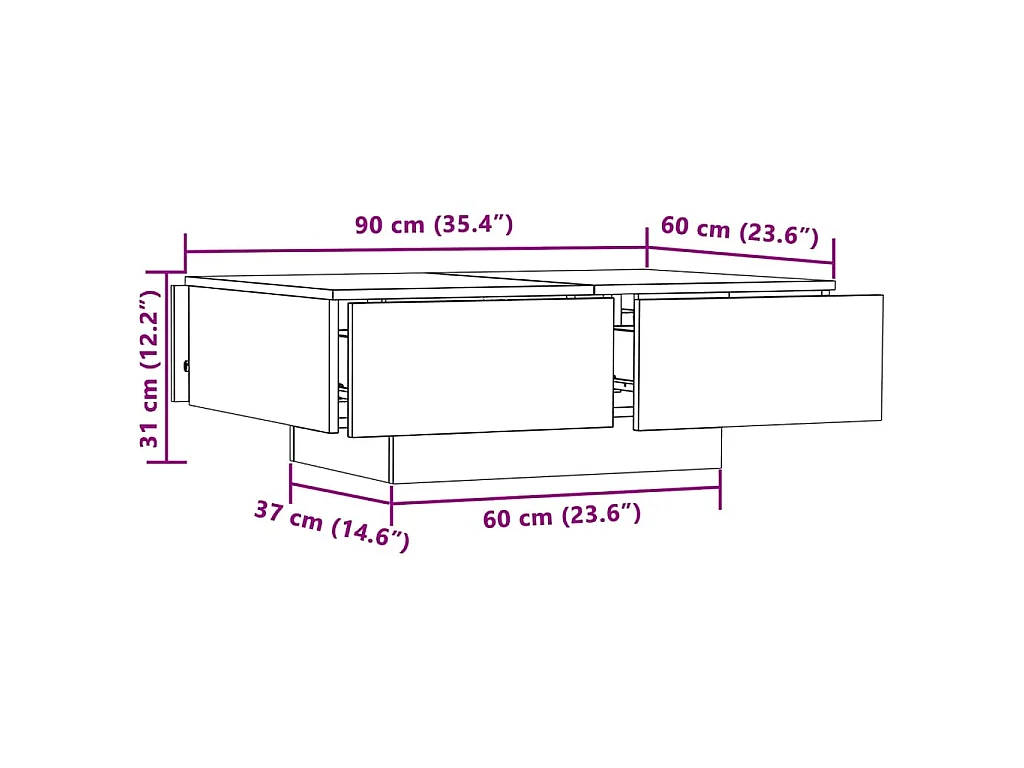 Table basse chêne sonoma 90x60x31 cm bois d'ingénierie