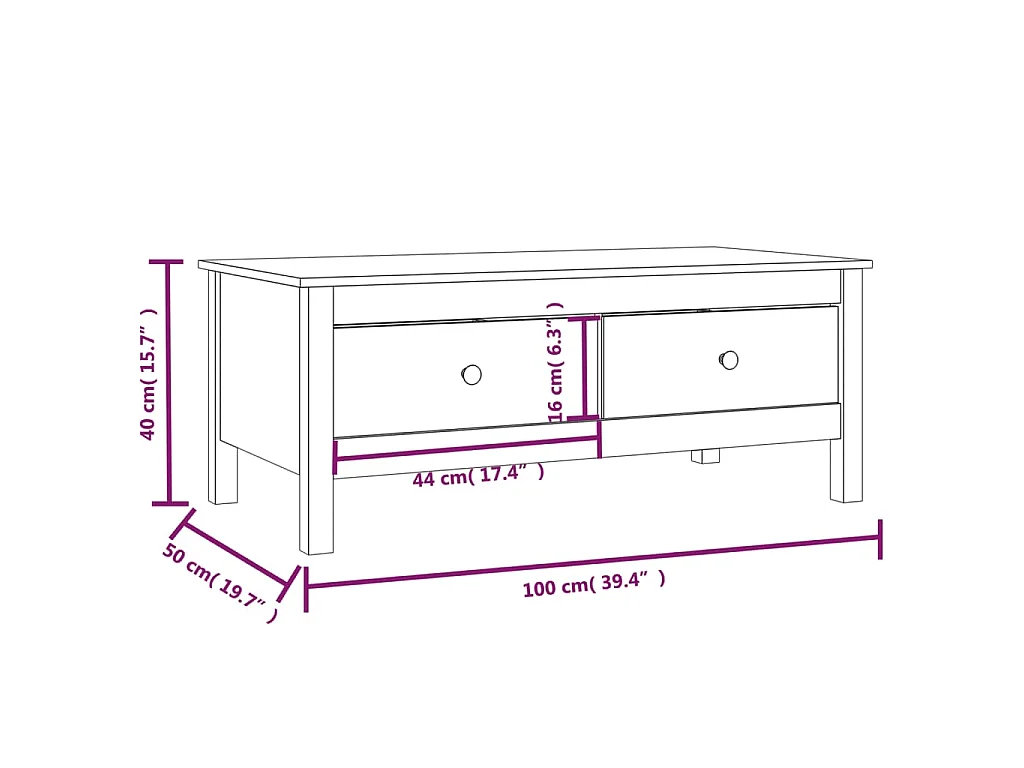 Salontafel 100x50x40 cm massief grenenhout