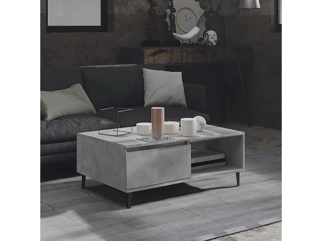 Table basse gris béton 90x60x35 cm bois d'ingénierie