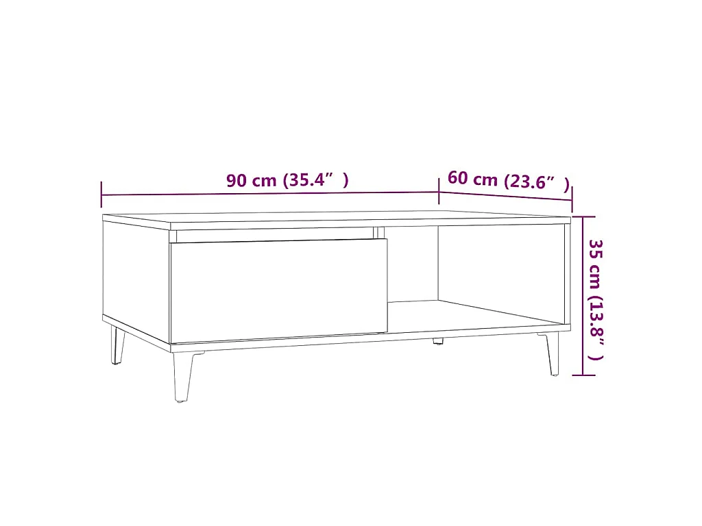 Table basse gris béton 90x60x35 cm bois d'ingénierie