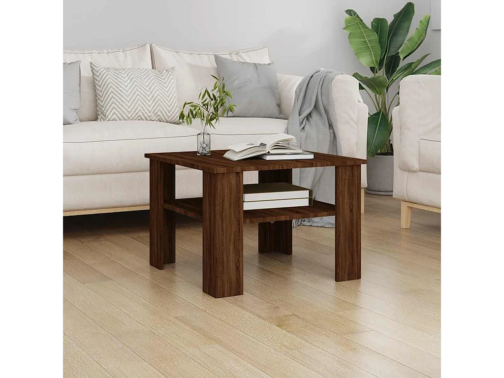 Mesa de centro de madera contrachapada roble marrón 60x60x42 cm