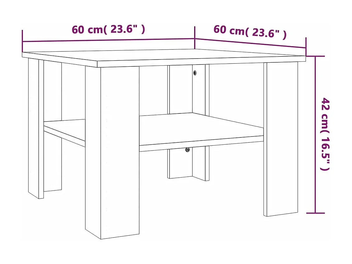 Mesa de centro de madera contrachapada roble marrón 60x60x42 cm