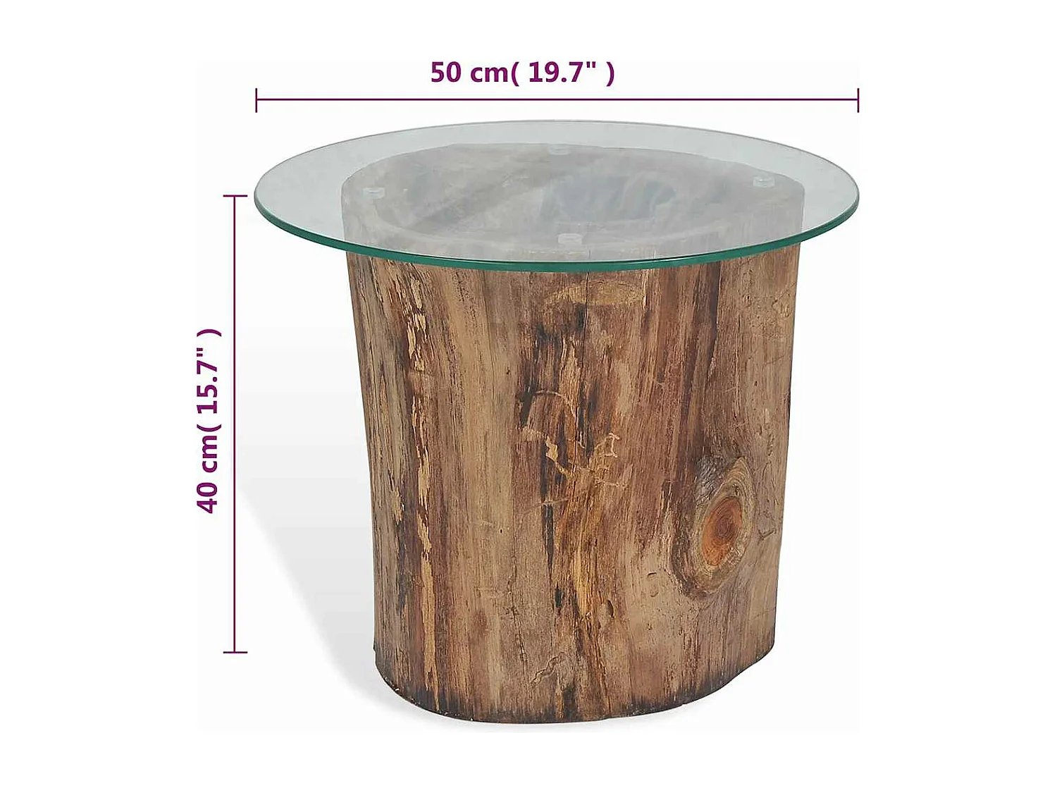 Mesa de centro em teca e vidro 50x40 cm