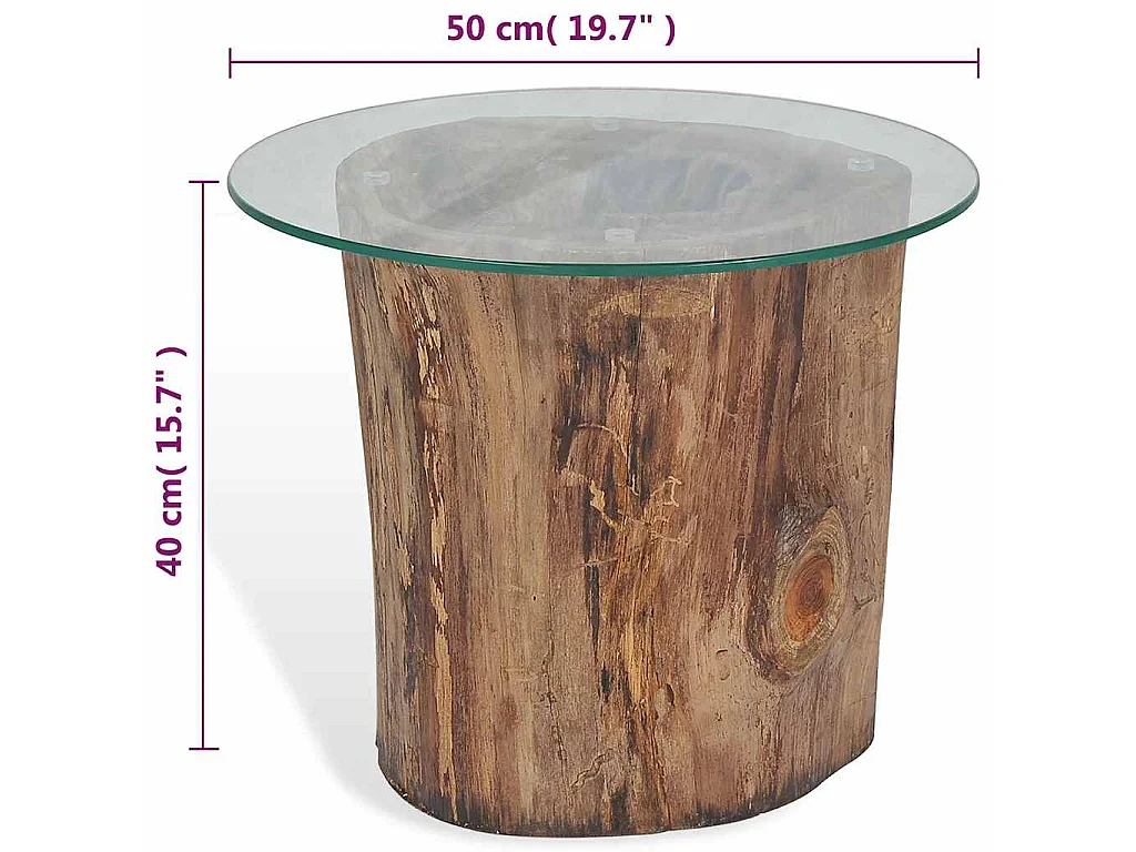 Mesa de centro em teca e vidro 50x40 cm
