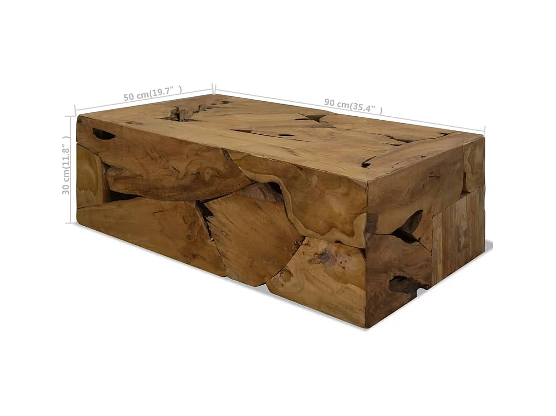 Tavolino da Caffè in Autentico Legno di Teak 90x50x30cm Marrone