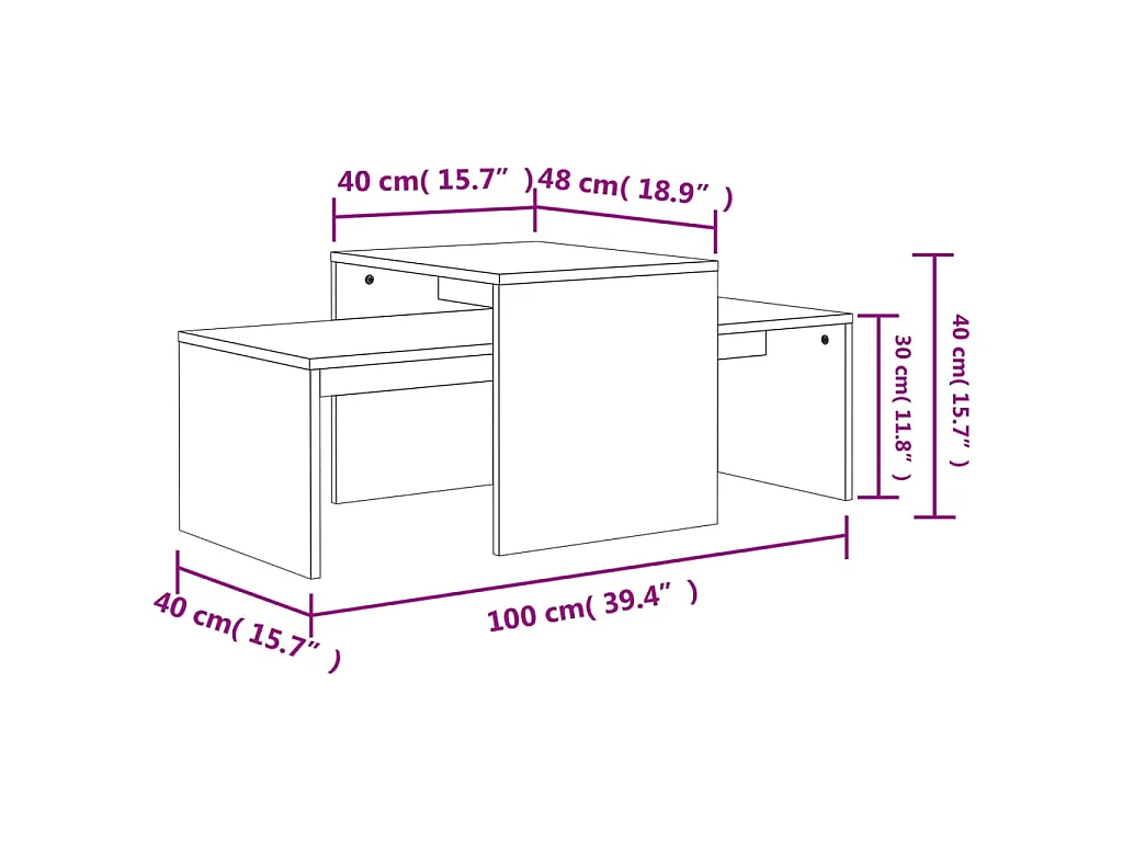 Mesa de centro madera contrachapada color roble 100x48x40 cm