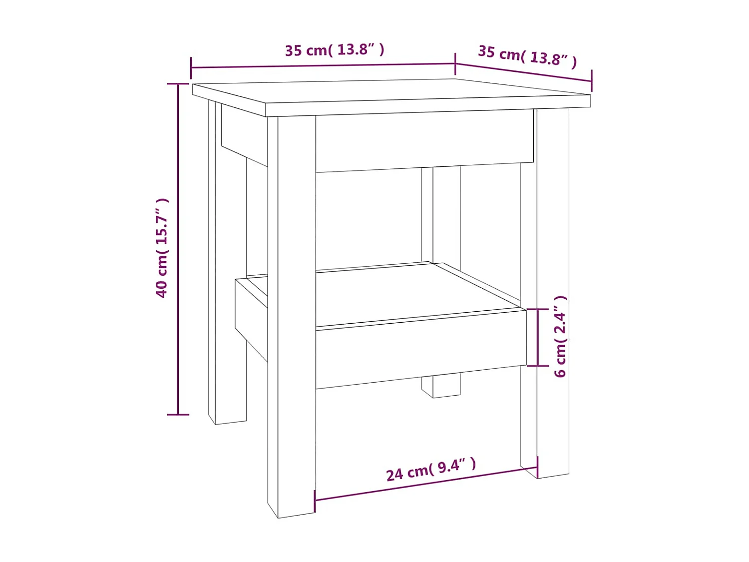 Salontafel 35x35x40 cm massief grenenhout wit