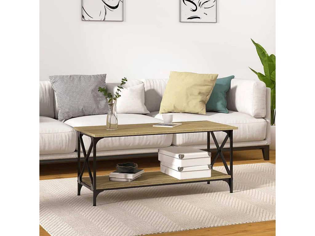 Salontafel 100x45x45 cm bewerkt hout en ijzer zwart