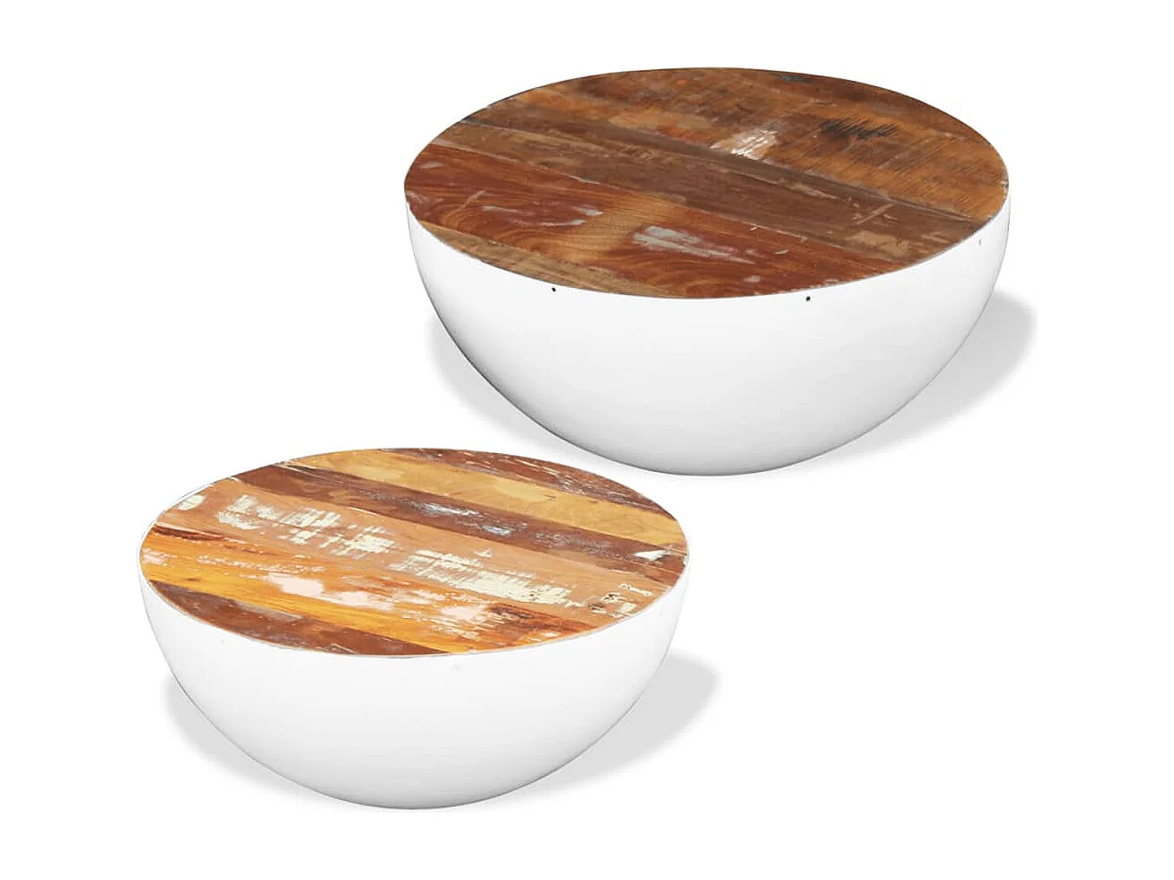 Ensemble de 2 tables basses Forme de bol Bois de récupération