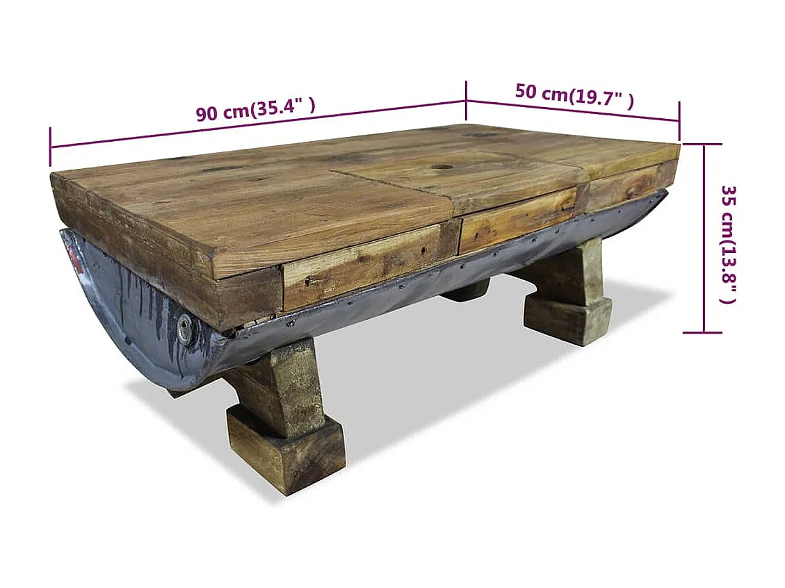 Mesa de centro madera reciclada mixta 90x50x35 cm