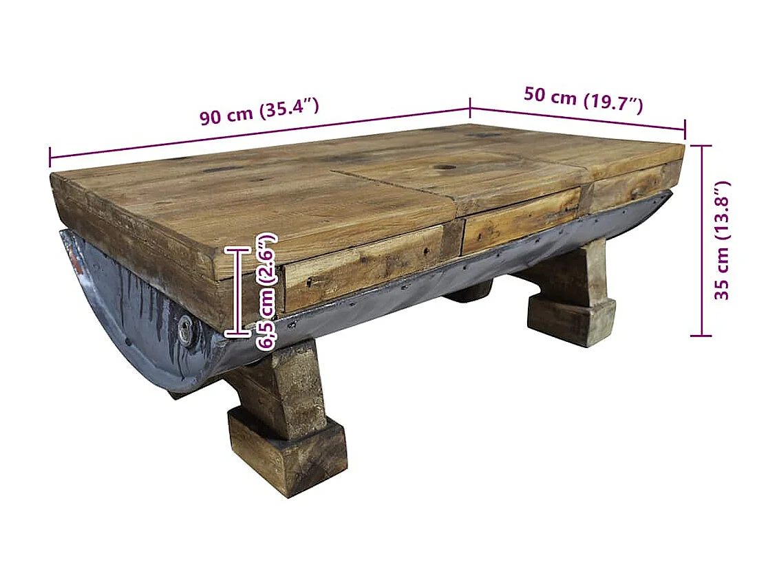 Salontafel 90x50x35 cm gemengd gerecycled hout
