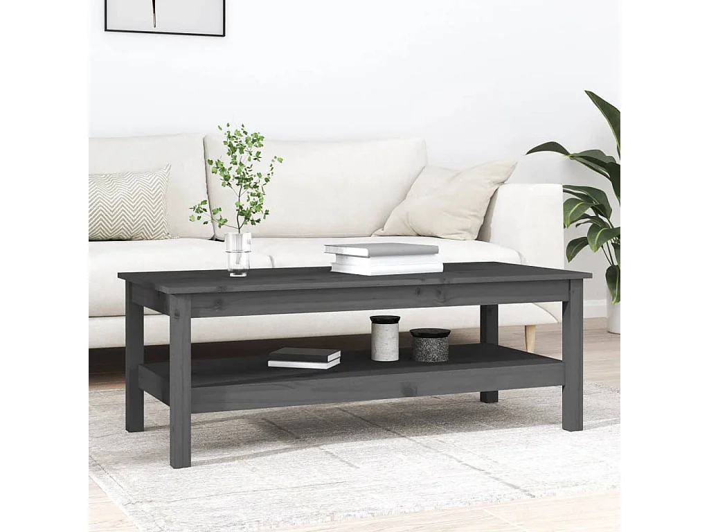 Tavolino da Salotto Grigio 110x50x40 cm Legno Massello di Pino