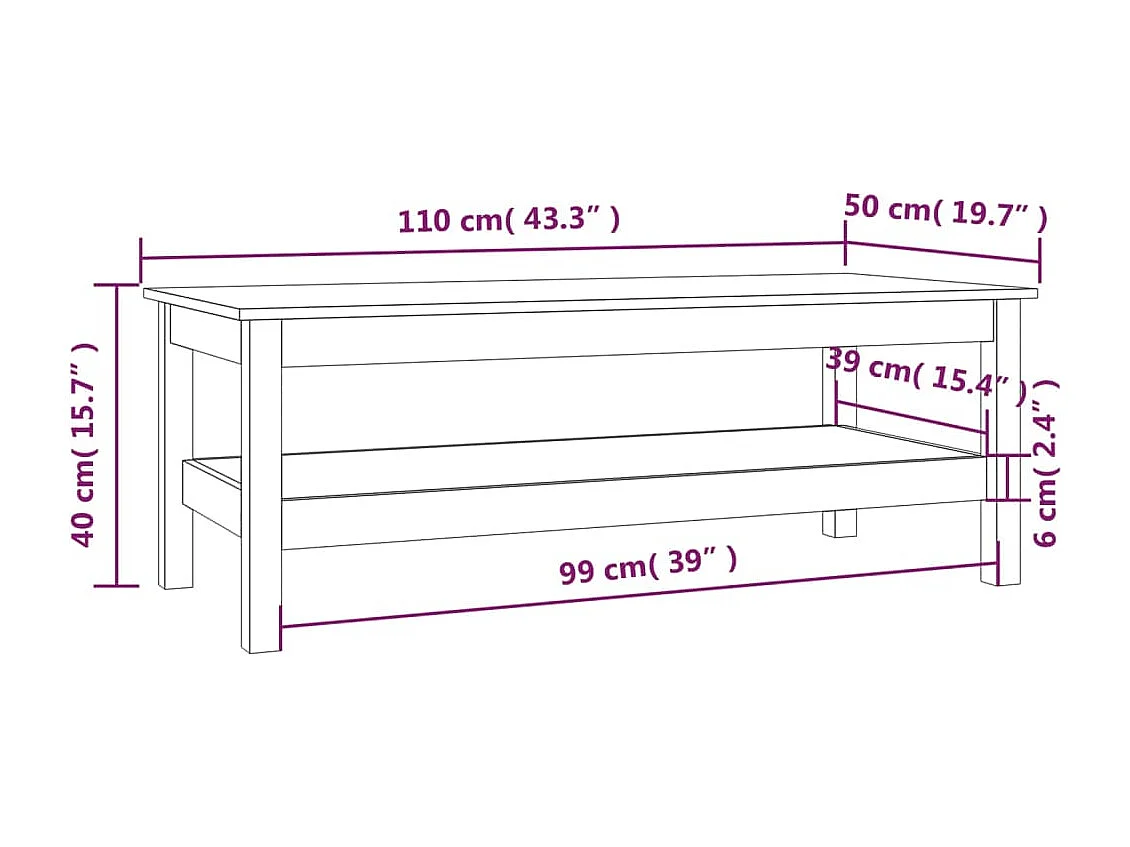 Tavolino da Salotto Grigio 110x50x40 cm Legno Massello di Pino
