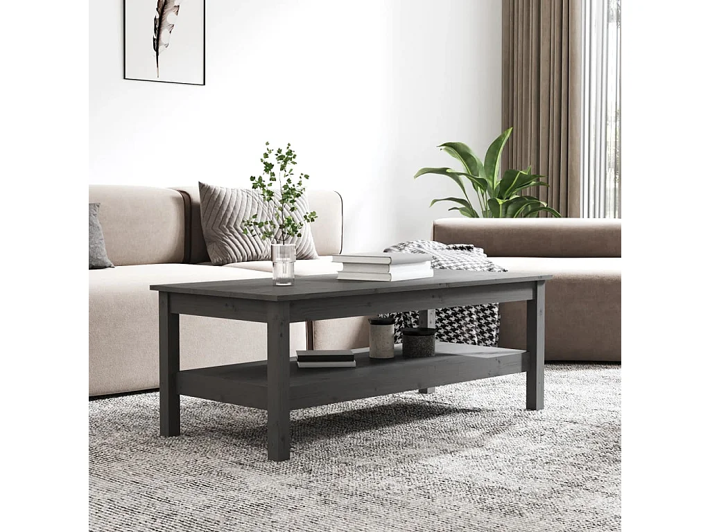 Tavolino da Salotto Grigio 110x50x40 cm Legno Massello di Pino
