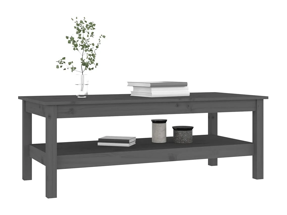 Tavolino da Salotto Grigio 110x50x40 cm Legno Massello di Pino